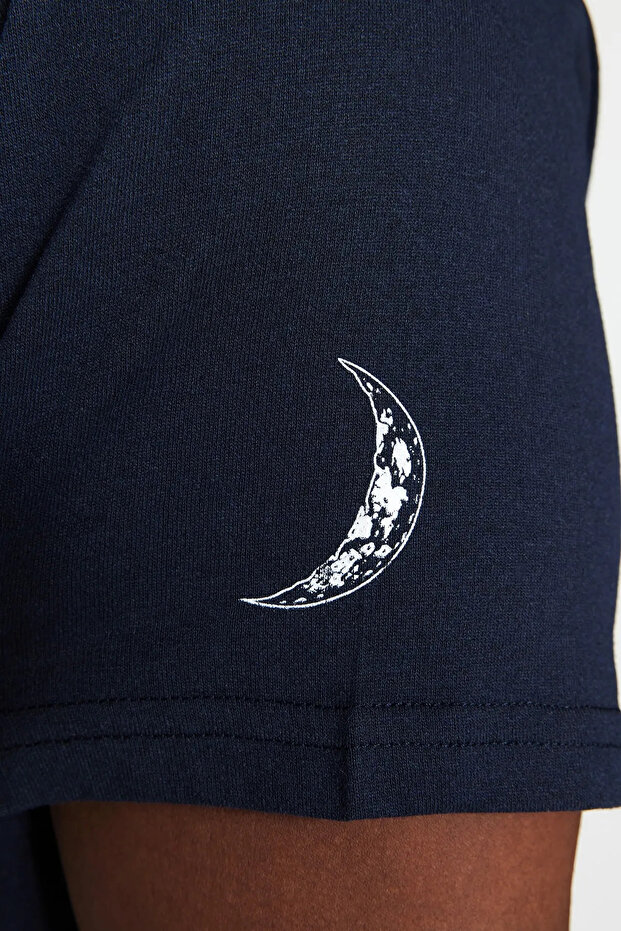 Lacivert Büyük Beden Regular Fit Rahat Baskılı Şortlu Pijama Takımı TMNSS23PT00014 - 8