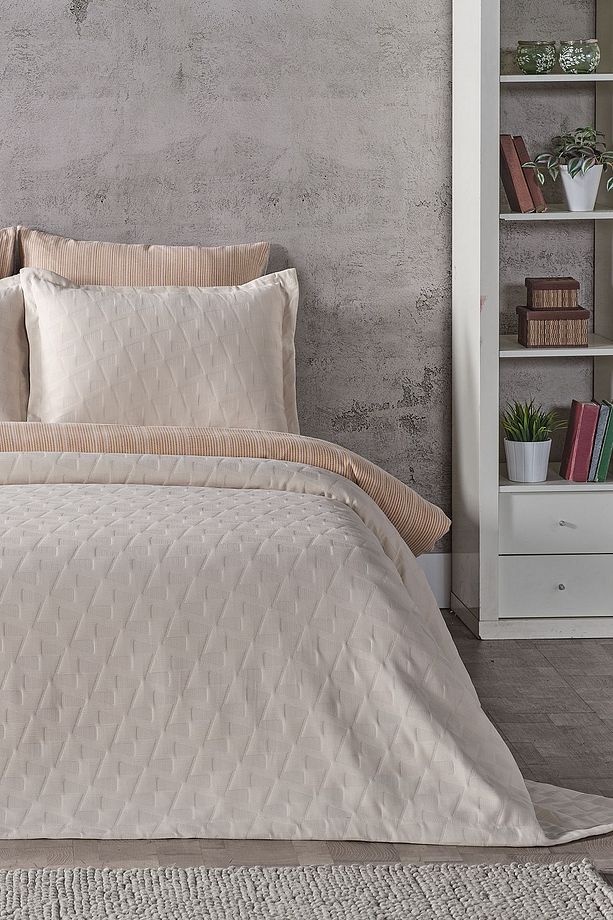 Arya Çift King Size Yatak Örtüsü - Krem - 1