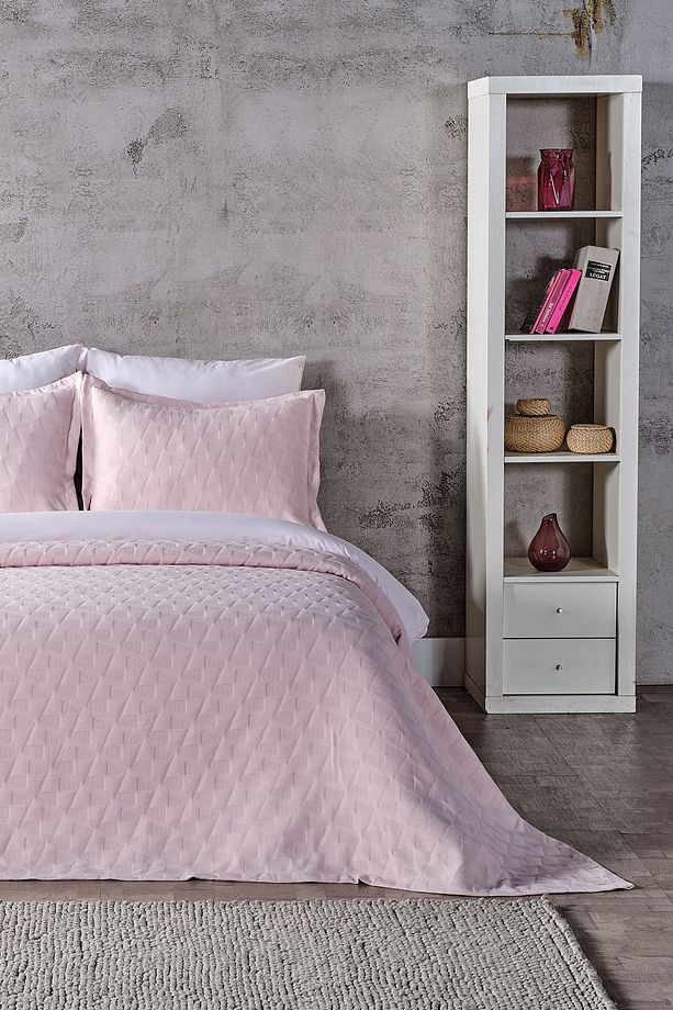 Arya Çift King Size Yatak Örtüsü - Pudra - 1