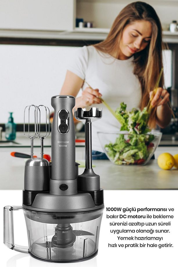 Elenamax Antrasit 1000 Watt Hız Ayarlı %100 Bakır Motor 5 In 1 Mutfak Robotu Multi Blender Seti - 8