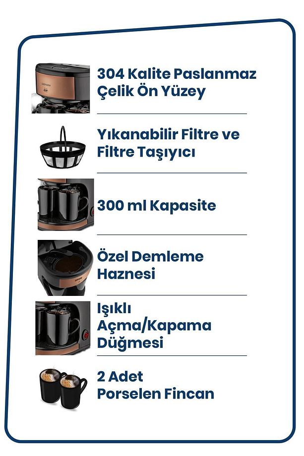 Altıntelve Yıkanabilir Ve Temizlenebilir Filtreli Çift Kupalı Filtre Kahve Makinesi - 4