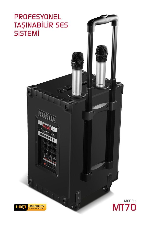 Şarjlı Çift Mikrofonlu Hoparlör Karaoke Sistemi Taşınabilir Amfi Büyük MT70 Bluetooth Hoparlör - 5