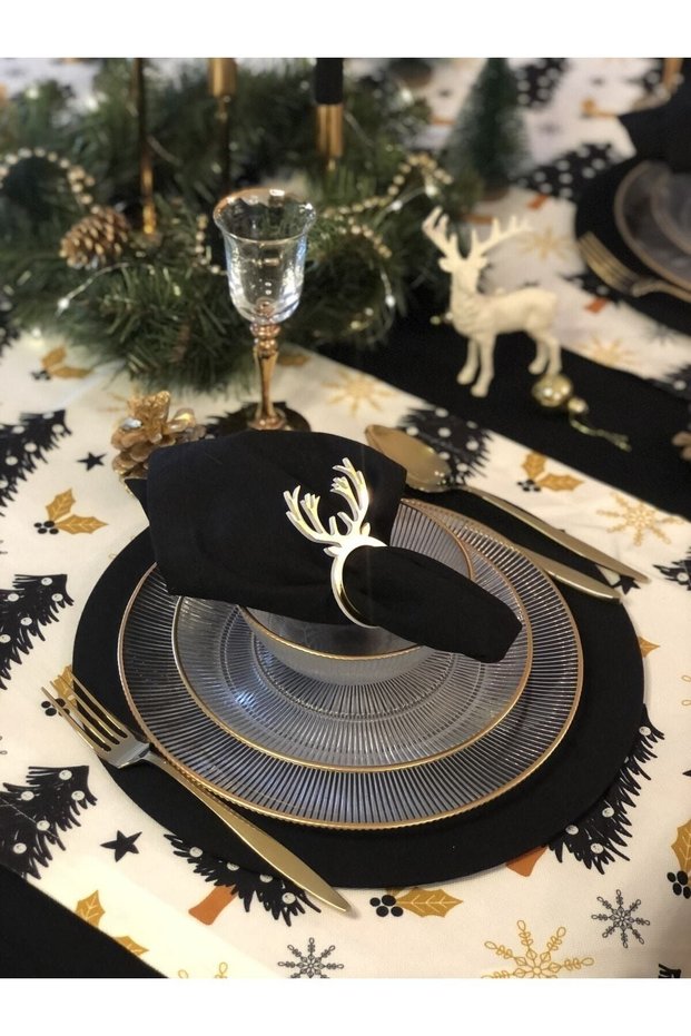 Set of 6 Black Fabric Napkins New Year Service Presentation Dining Christmas Table New Year 38X38 Christmas