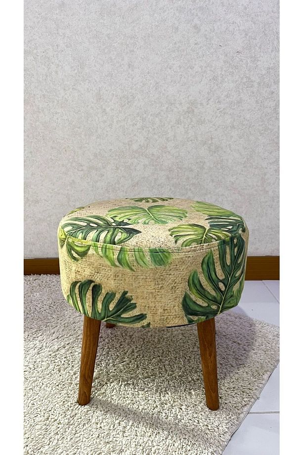 Hasır Desenli Puf Bench Ahşap Ayaklı Dekoratif Yaprak Desenli Puf Bench - 5
