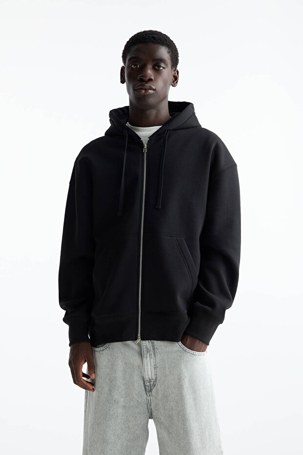 Kapüşonlu ve fermuarlı basic sweatshirt - 1
