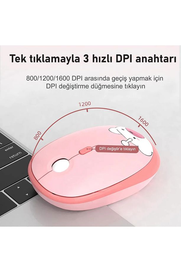Sevimli Ayıcık Desenli Kablosuz Klavye & Mouse Set - Türkçe, Renkli ve  Yuvarlak Tuşlar ! - 4