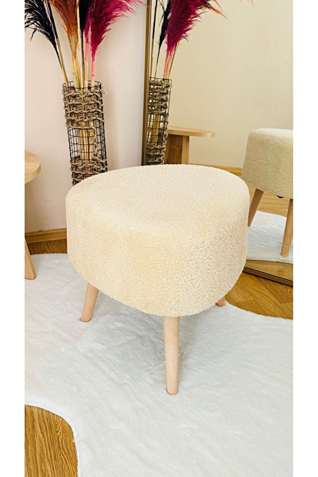 Bohem Tarz Teddy Kumaş Üçgen Puf, Makyaj Taburesi, Bench, - 3