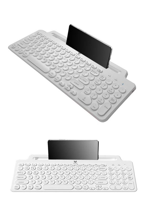 2.4 Ghz Wireless Bluetooth V5.0 Standlı Kablosuz Klavye Beyaz Ios &android &windows - 4