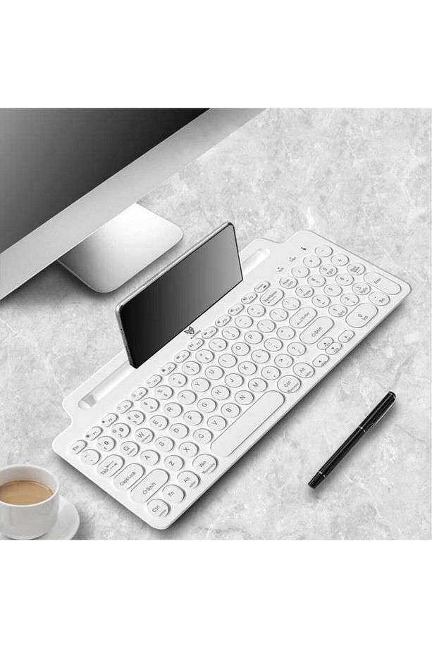2.4 Ghz Wireless Bluetooth V5.0 Standlı Kablosuz Klavye Beyaz Ios &android &windows - 5
