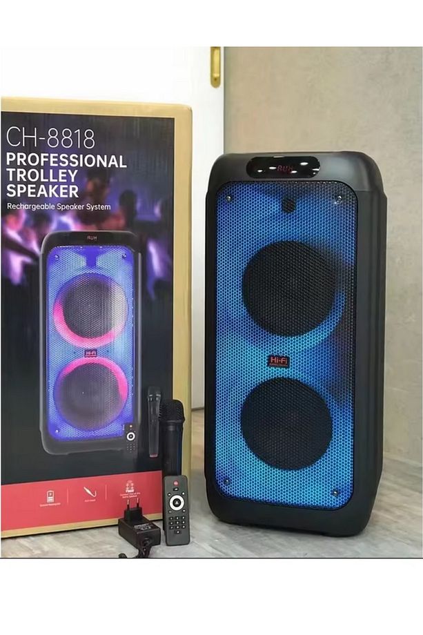 Büyük Boy Kablosuz Mikrofonlu Bluetooth Hoparlör Taşınabilir Şarjlı Led Işıklı Speaker Party Box - 5