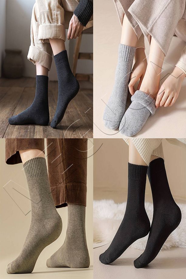 Unisex Kışlık Pamuklu Extra Kalın ve Sıcak Isı Emici Havlu Çorap Seti 5 Çift - 3