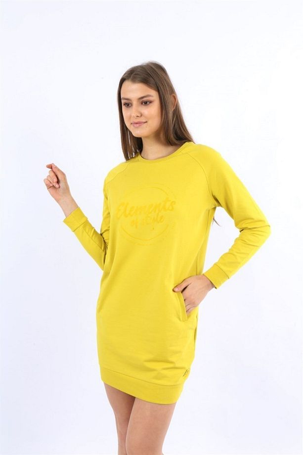 Sarı Uzun Kollu Bisiklet Yaka Tunik - 3