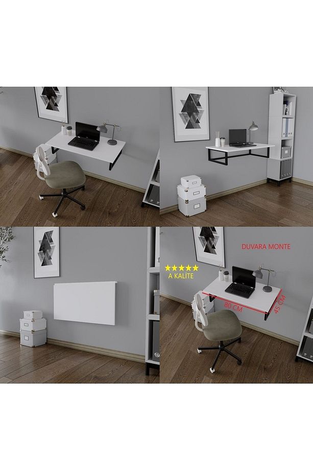Workstyle Duvara Monte Katlanabilir Pratik Çalışma Masası Bilgisayar Masası Çizim Masası - 5