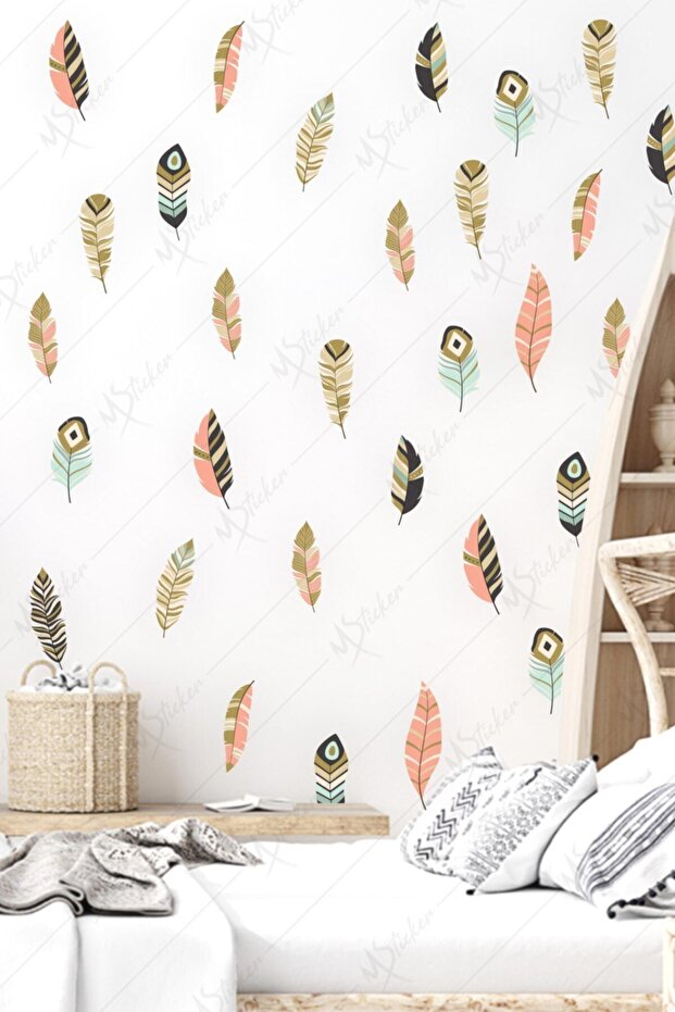Bohemian Style Bird Feathers 68 Pieces Kids Baby Room Sticker Set