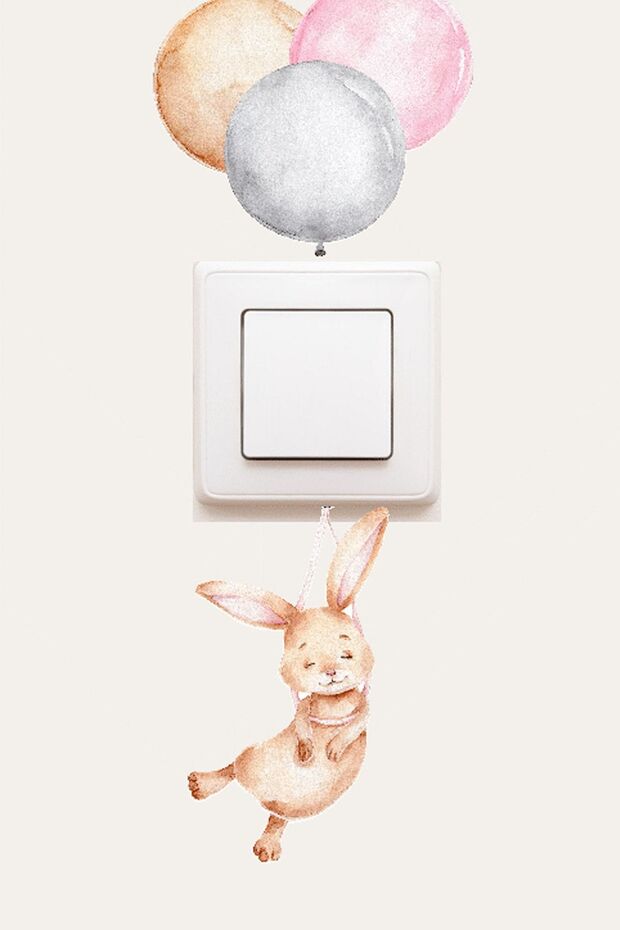 ملصق مقبس لطيف - بالون وأرنب - 1