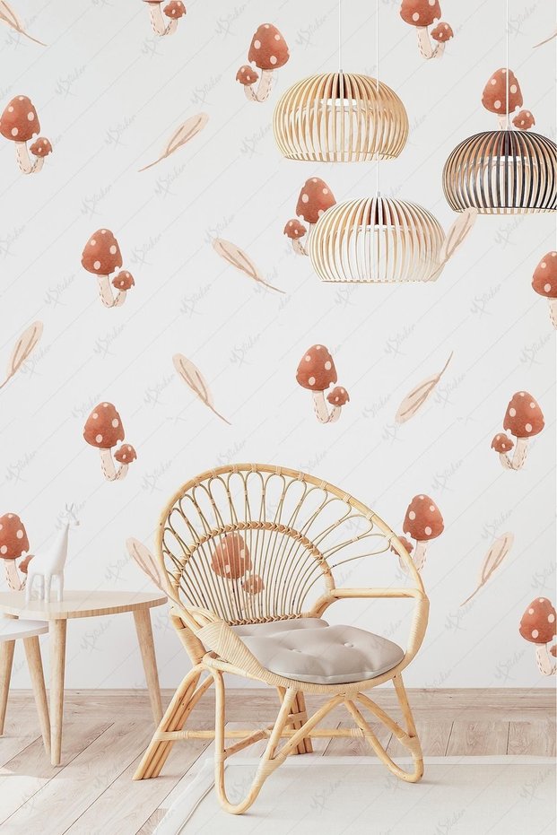 Mushroom And Leaves Bohemian Style Children's Baby Room Wall Sticker Set
