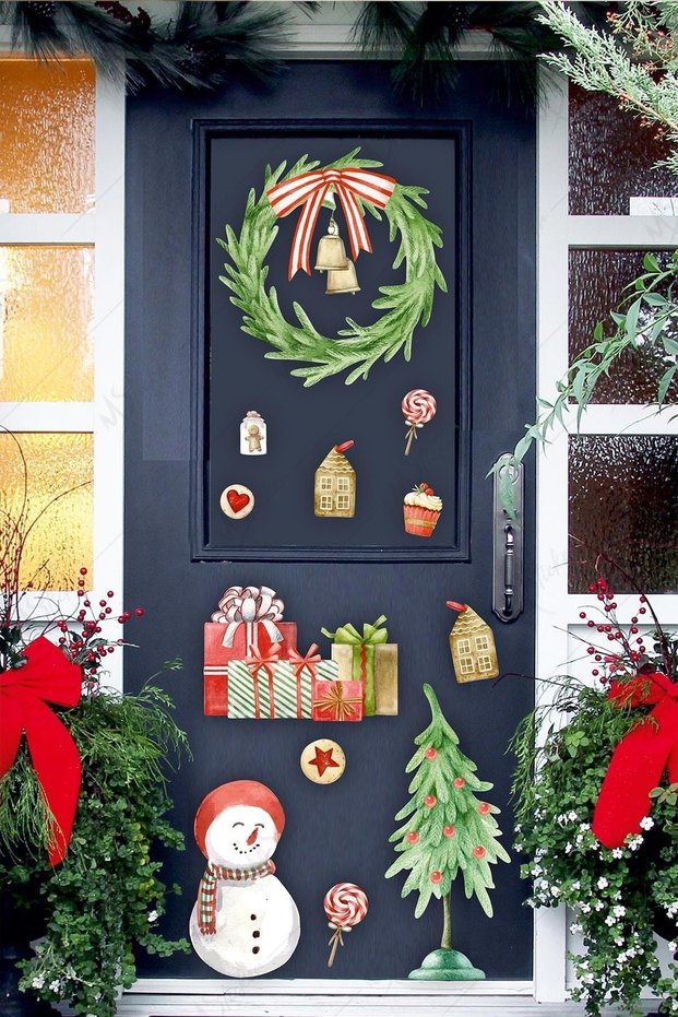 Christmas Door Decoration Sticker, Christmas Decoration Glass Wall Door Sticker Set