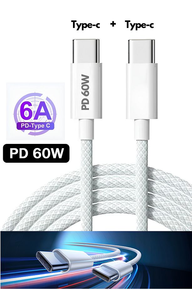 iPhone Samsung Macbook Uyumlu Type-c To Type-c PD 60w Hızlı Şarj Kablosu iPhone 15 Şarj Kablosu - 1