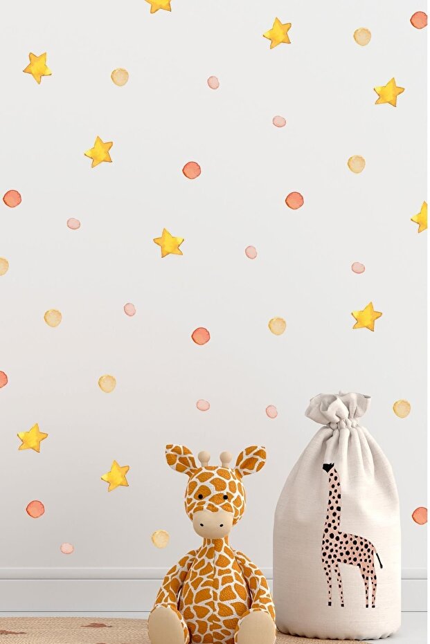 Star and Polka Dots in Soft Colors Sticker Set, Glass Wall Cabinet Sticker Set