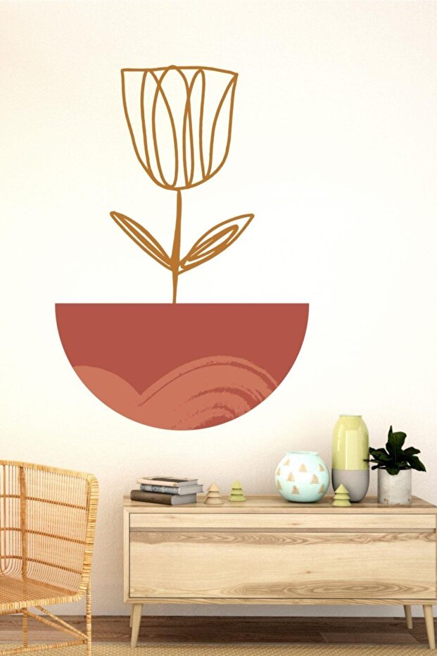 Bohemian Style Flower in Pot Abstract Art Special Design Wall Sticker