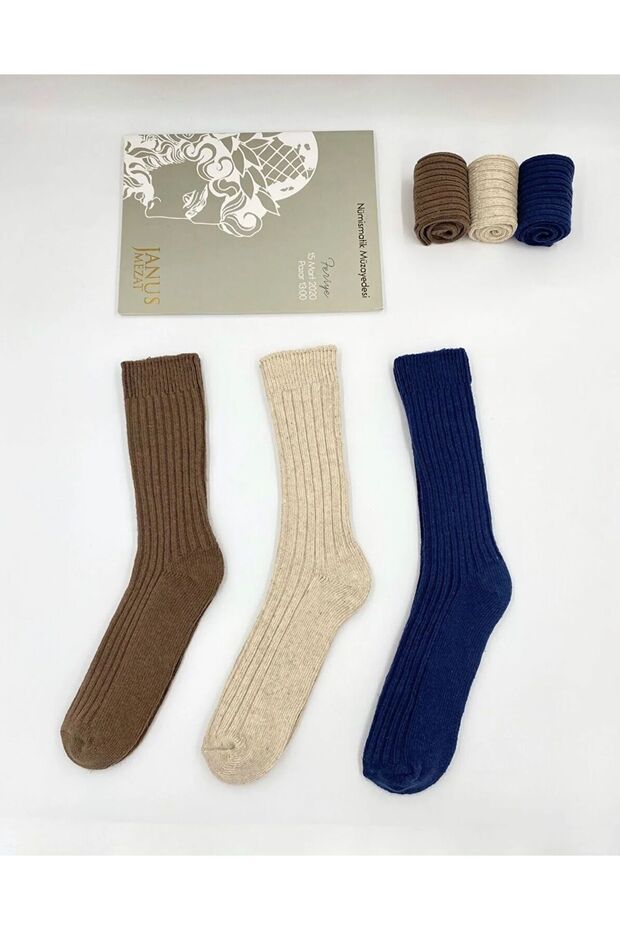 3 Adet Özel Alpaka Yünü Çorap Unisex Yün Bot Çorabı - 5