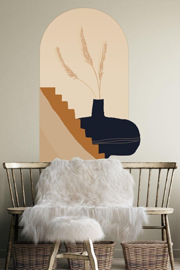 Bohemian Style Vase on the Ladder Abstract Art Special Design Wall Sticker
