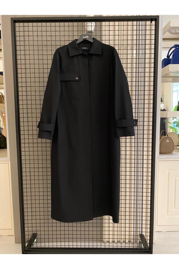 Armine Trend Black Top Coat with Chest Pockets