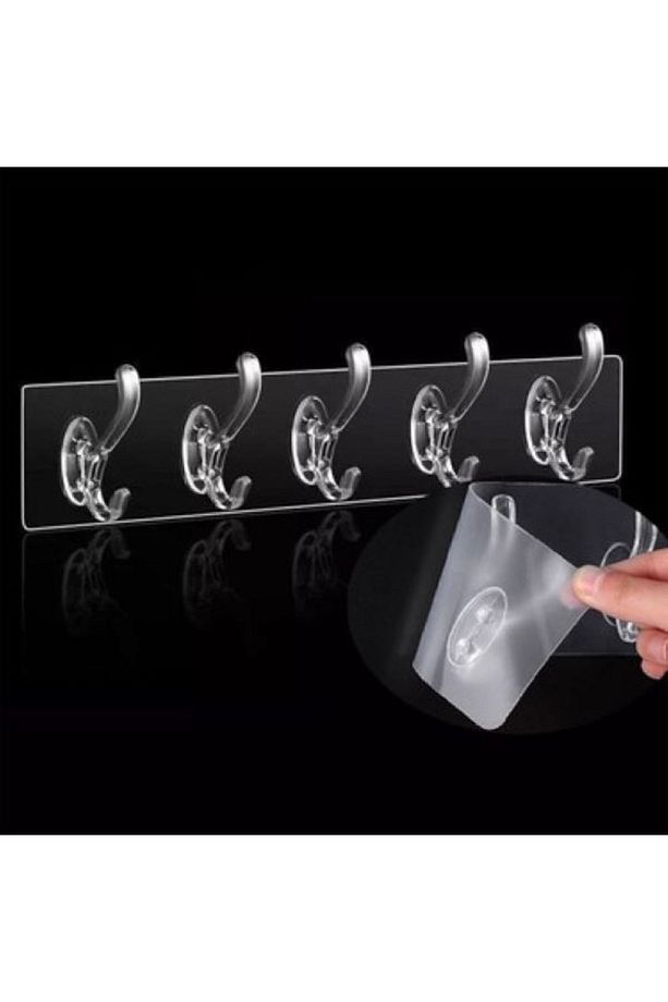 5'li Kendinden Yapışkanlı Güçlü Şeffaf Askılık - Kapı Arkası Mutfak Duvar Banyo Askı - 1