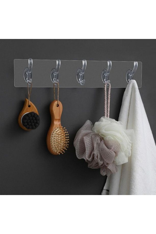 5'li Kendinden Yapışkanlı Güçlü Şeffaf Askılık - Kapı Arkası Mutfak Duvar Banyo Askı - 4