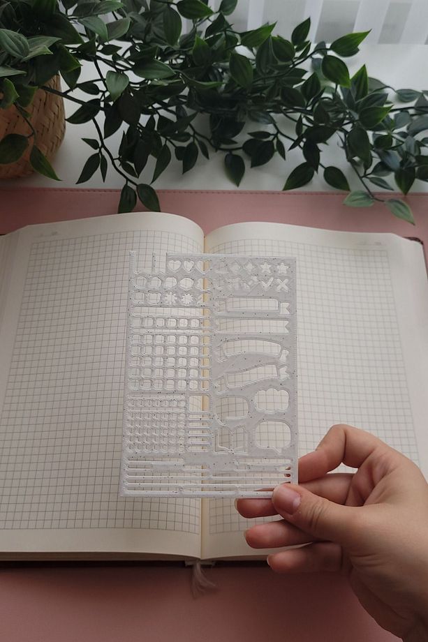 Bullet Journal Tasarım Ve 2'li Kare Notluk Şablon Cetvel Set - Beyaz - 2