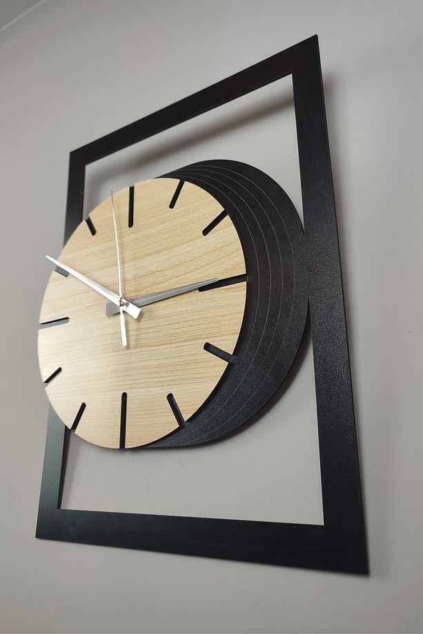 Modern Ahşap Dekoratif Duvar Saati Şık Sade Çift Renk Kayık Daire– S16AB - 3