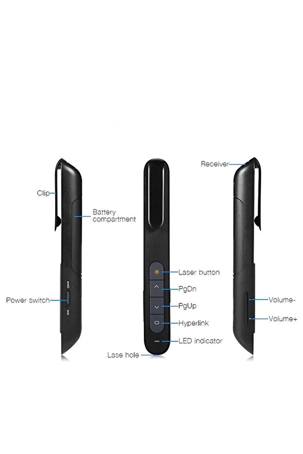 2 Yıl Özel Kılıflı Sunum Kumandası Wireless Presenter Laser Pointer Kalem Sunum Siyah - 4