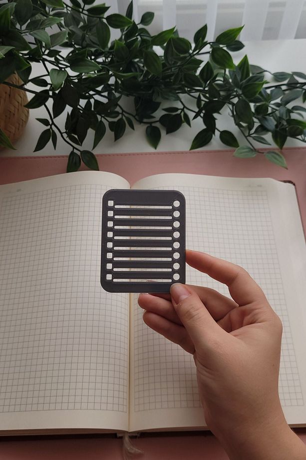 Bullet Journal Tasarım Ve 2'li Kare Notluk Şablon Cetvel Set - Gri - 4