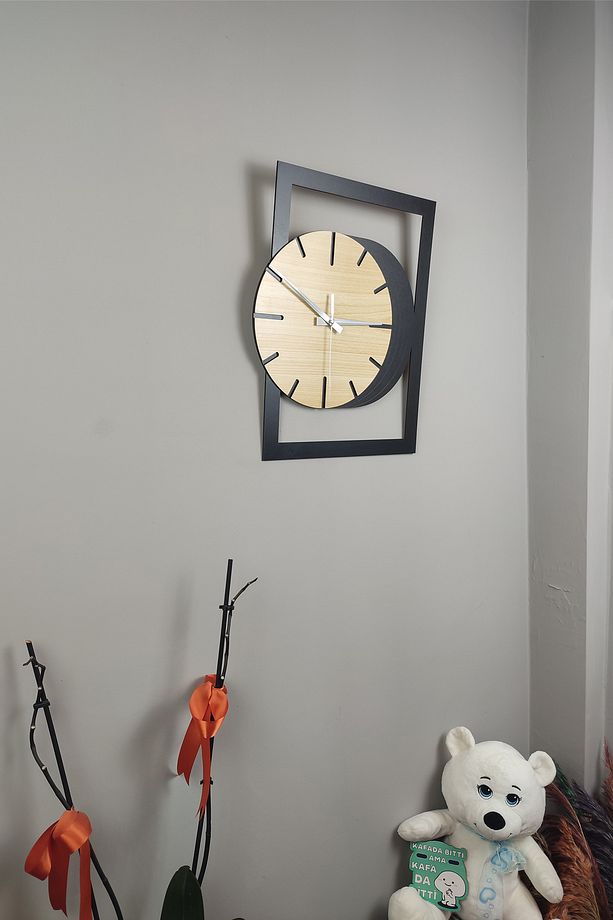 Modern Ahşap Dekoratif Duvar Saati Şık Sade Çift Renk Kayık Daire– S16AB - 1