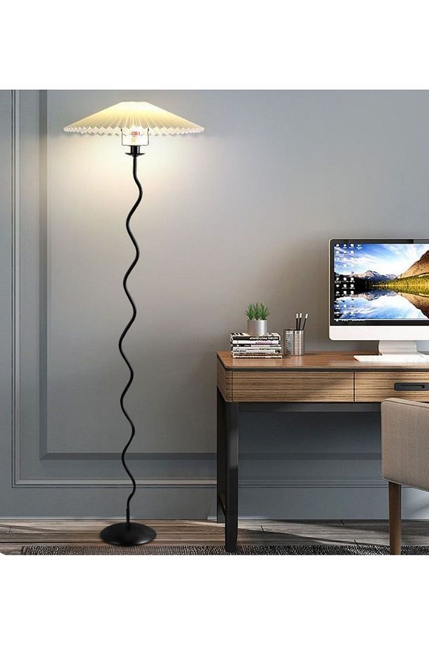 Modern Tasarım Zigzag Umbrella Ayaklı Lambader Krem Abajur Umbrella Abajur Lambader Siyah - 4