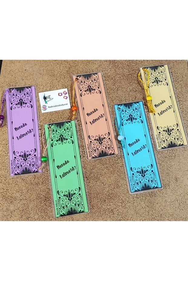 Pvc Coated Book Markers, 5 Pieces, Colorful and with Bead Pendants