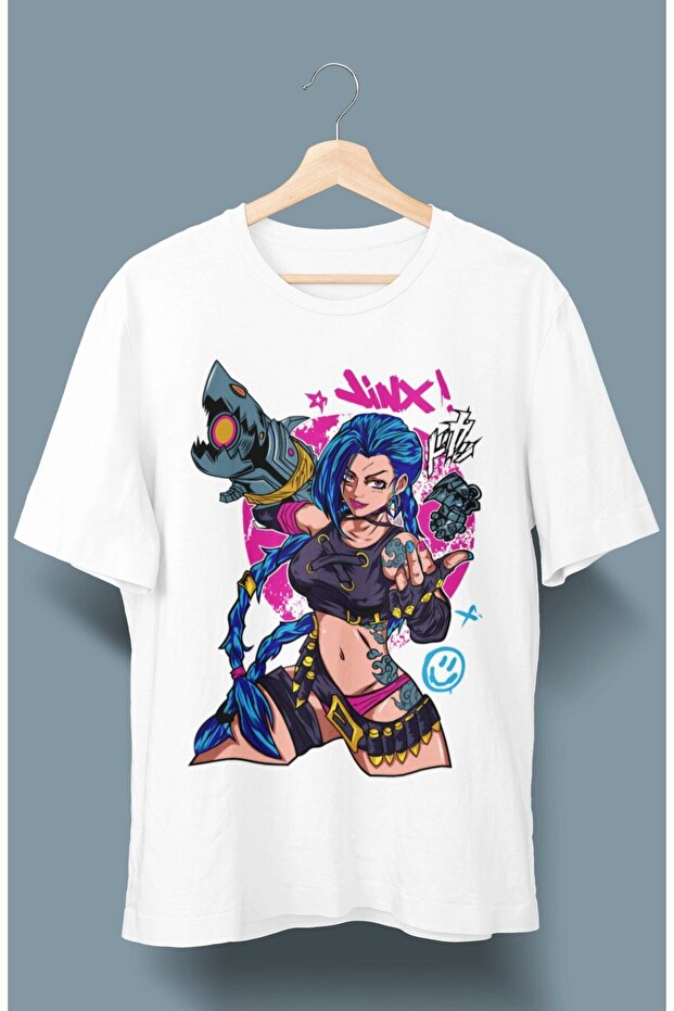 Oversize L O L Jinx Printed T-Shirt, Unisex Anime Printed T-Shirt