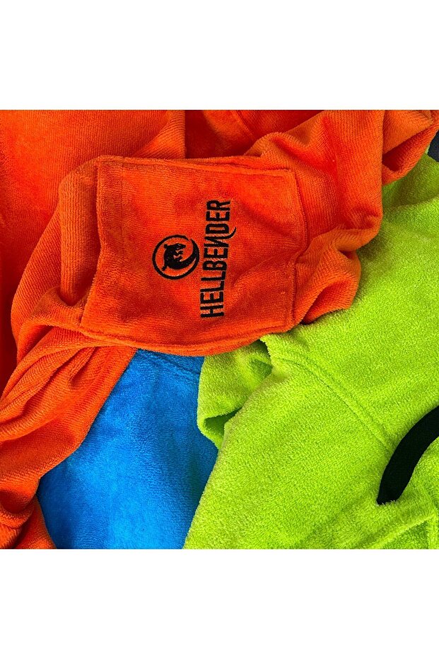 Turuncu Cepli Kapşonlu Havlu Panço - 7