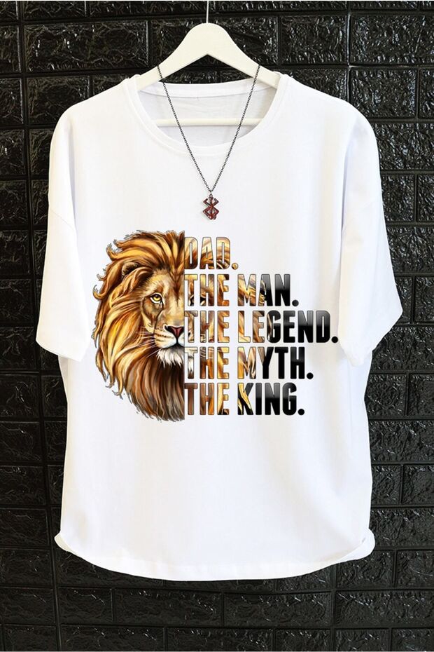 Oversize Lion Printed Black-white T-shirt, Unisex Animal Printed T-shirt