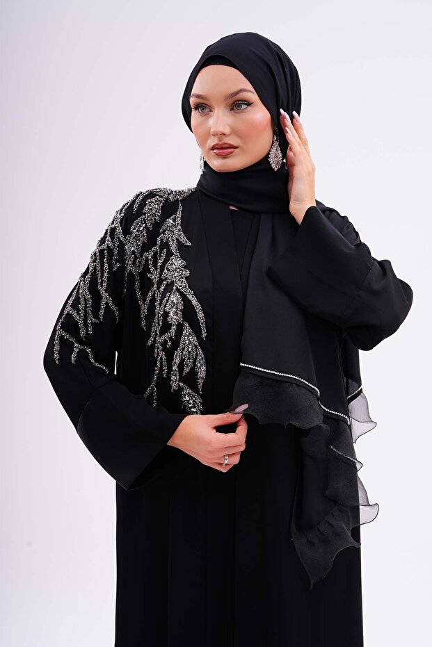 Fabric Dubai Silk Luxury Abaya Platinum Lace Quality Hijab Outerwear for Special Occasions