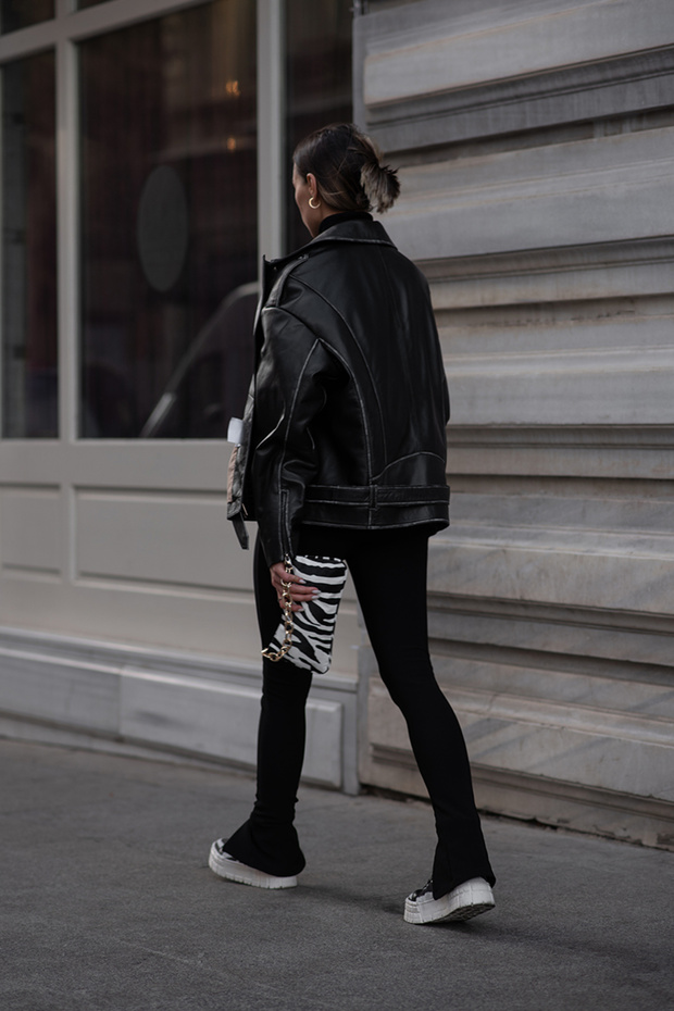 WM031 Kadın Oversize Biker Deri Mont - 5