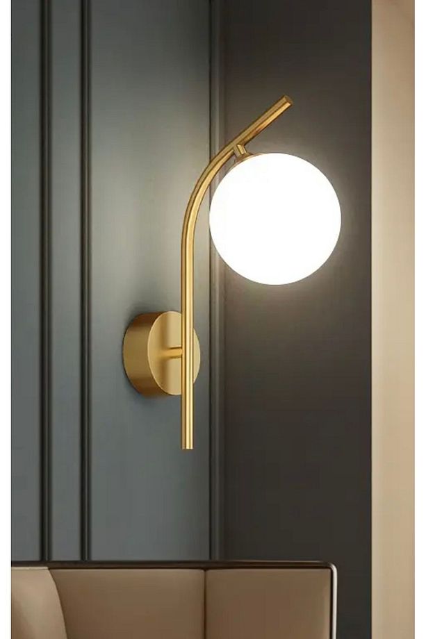 Modern Aplik Eskitme Gold Sarı Beyaz Glop Camlı Duvar Aplik  E-27 Duy Elektrik ile çalışır - 1