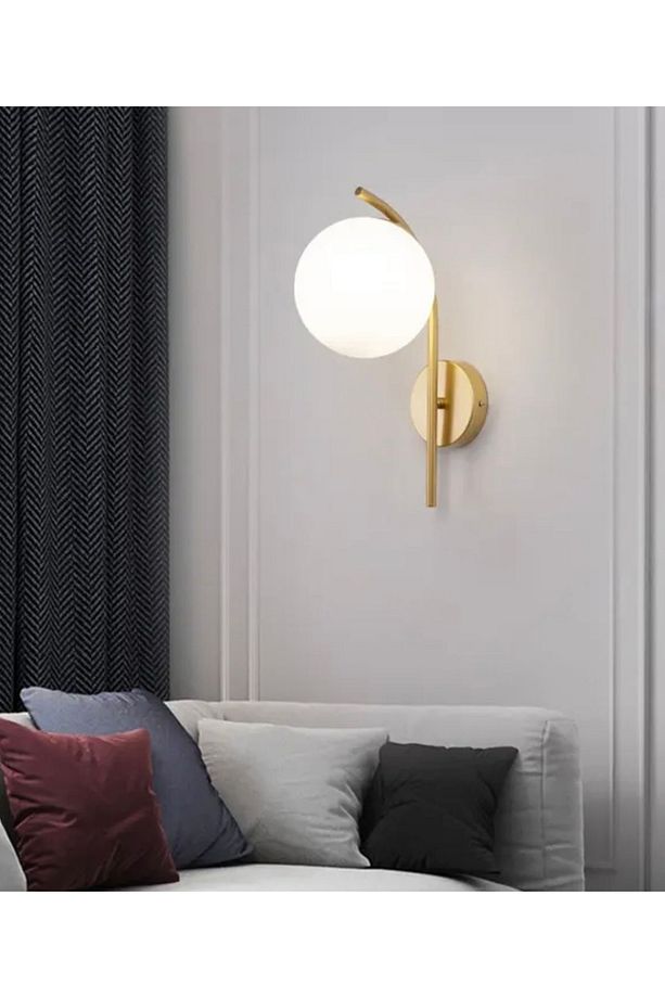 Modern Aplik Eskitme Gold Sarı Beyaz Glop Camlı Duvar Aplik  E-27 Duy Elektrik ile çalışır - 6