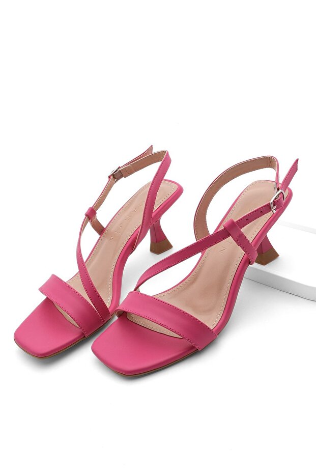 Damen Sandalen mit Absatz und offenem Rücken Lofi fuchsia - 1