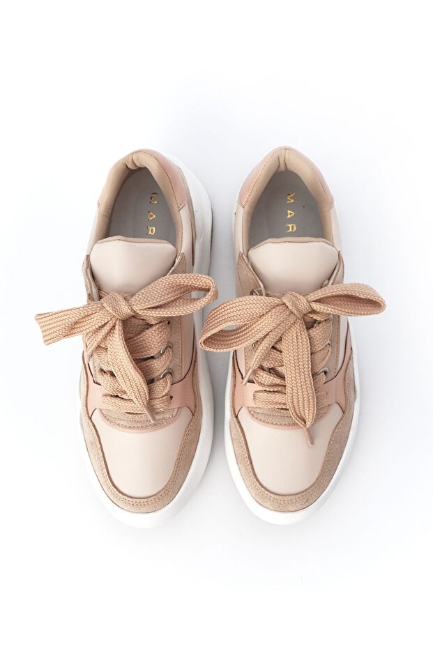 Damen-Sneaker mit hoher Sohle zum Schnüren, Sportschuhe Tonbes Beige - 6