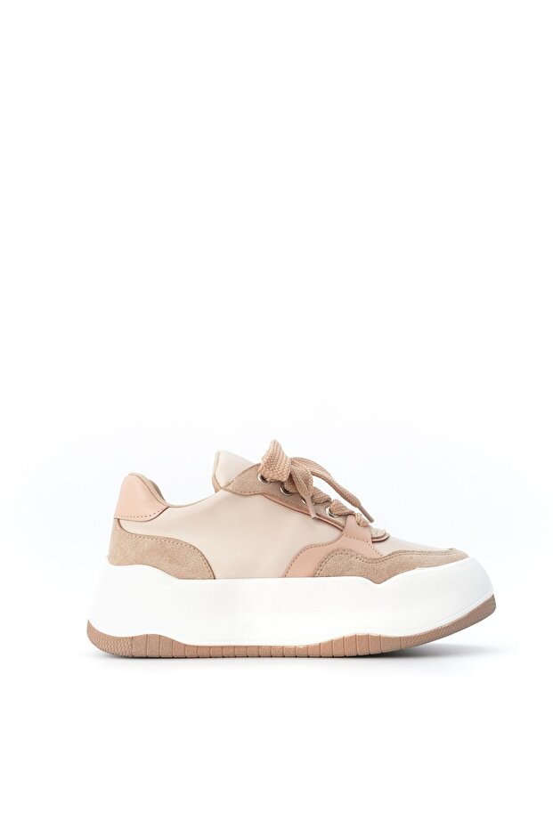 Damen-Sneaker mit hoher Sohle zum Schnüren, Sportschuhe Tonbes Beige - 3