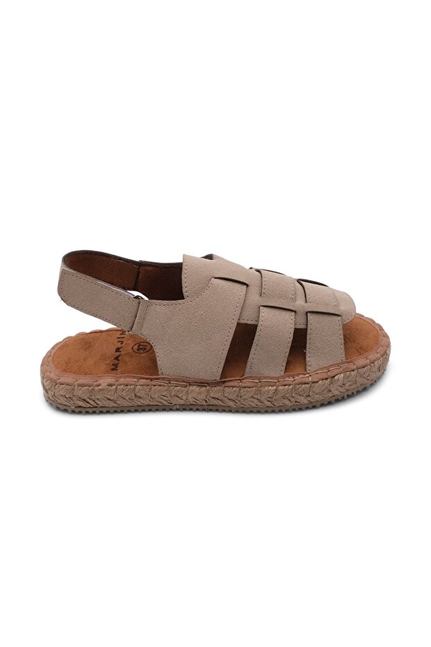 Damen Alltagssandalen Strohsohle Klettverschluss Kunle Beige - 3