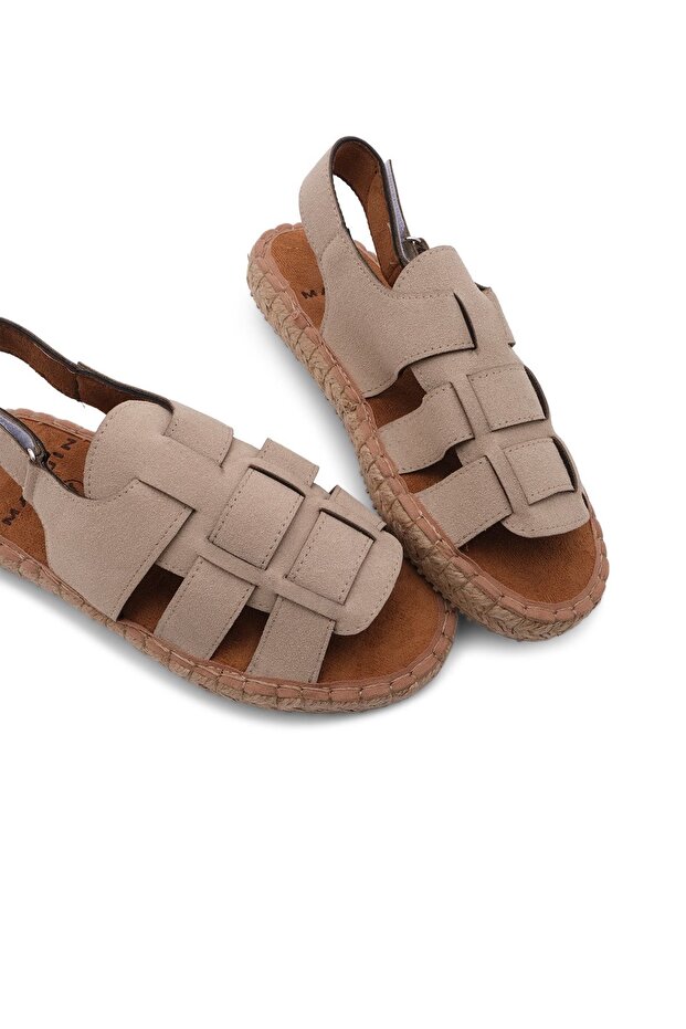 Damen Alltagssandalen Strohsohle Klettverschluss Kunle Beige - 1