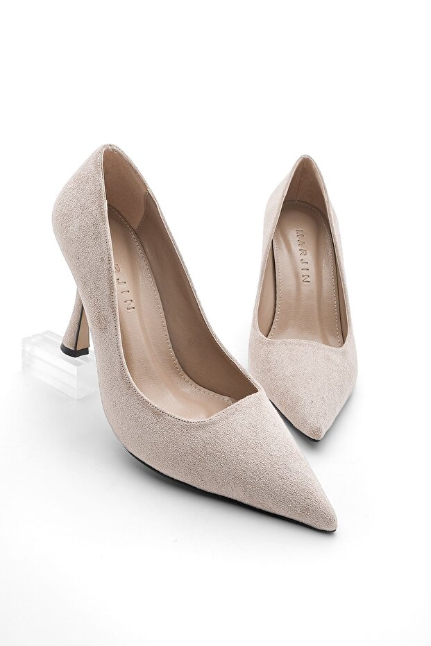 Damen Stilettos mit spitzer Spitze und Absatz Refisa Beige Wildleder - 1