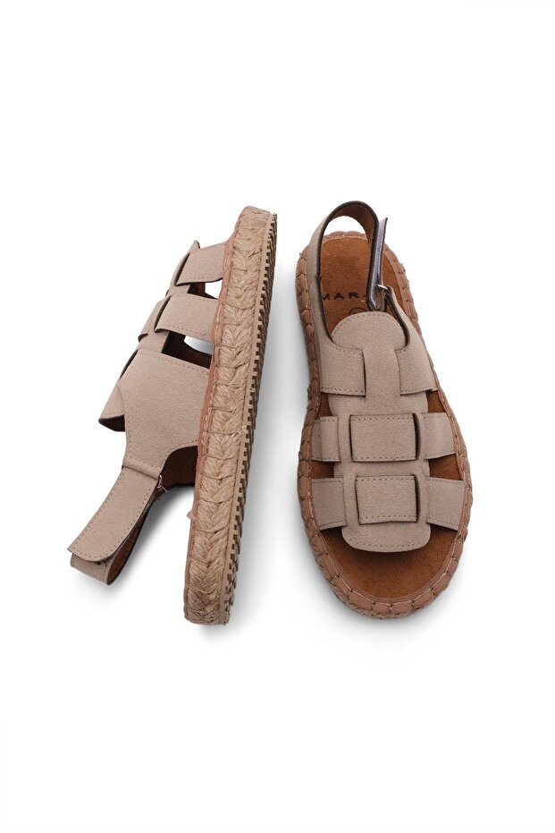 Damen Alltagssandalen Strohsohle Klettverschluss Kunle Beige - 5